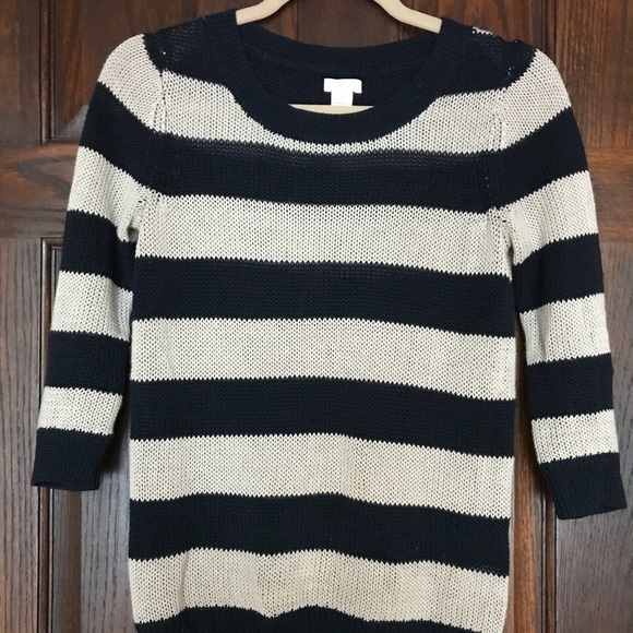 J. Crew Sweaters - EUC J Crew Navy Cream Stripe Knit Sweater XXS